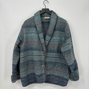 Vintage Cedar Canyon Southwestern Blanket Jacket Womens Large Blue Teal 90s Ski